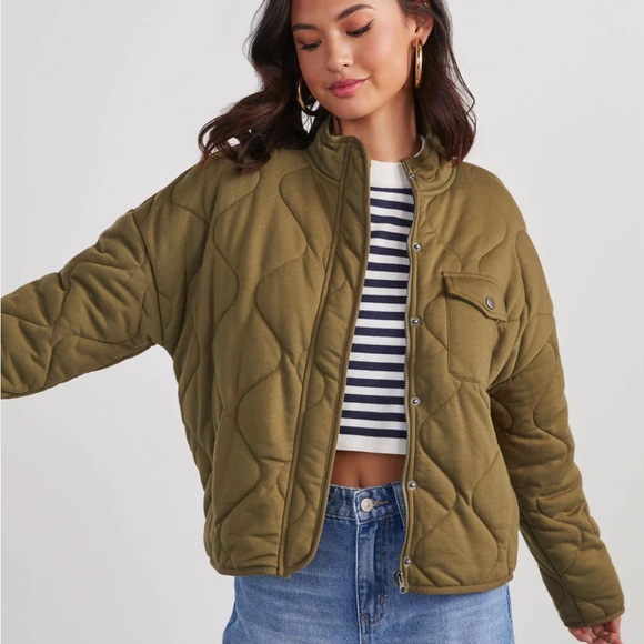 Olive green quilted jacket - Picture 1 of 3